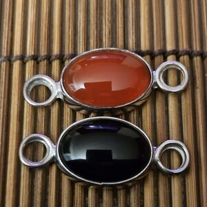 925 Cii Carnelian,onyx Hook Bracelet Connectors (Vintage)
